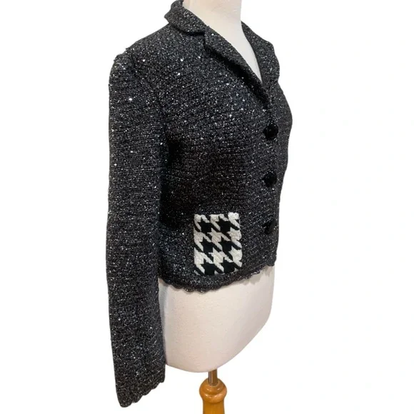 Dolce & Gabbana grey knit sequin cropped cardigan w/houndstooth pockets size L - Picture 4 of 7